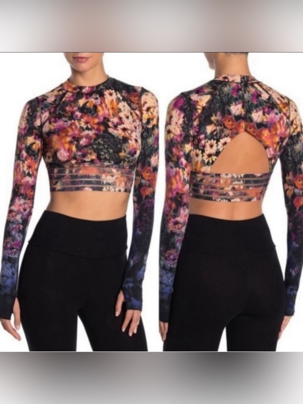 Free People Movement Idris Mesh Panel Floral Crop Top